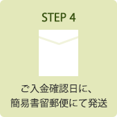 STEP 4．ご入金確認日に、簡易書留郵便にて発送