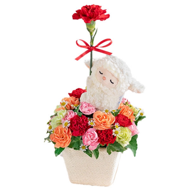 (ふわふわひつじのマスコット付きアレンジメント)